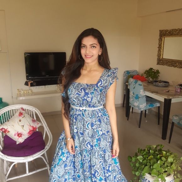 Mango blue paisley summer dress with ruffles - Picture 2 of 7